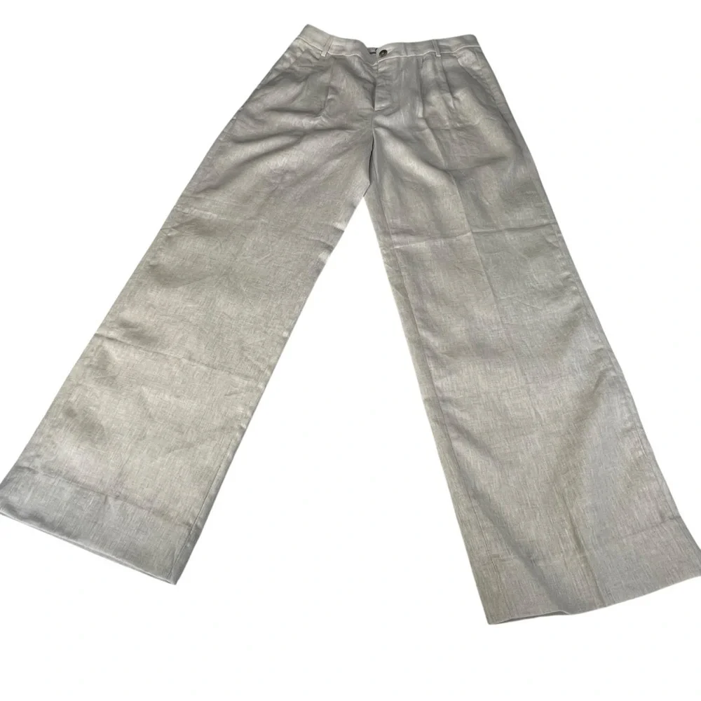 Banana Republic High Rise Palma Straight Leg Linen Pant Size 12 in Natural Color